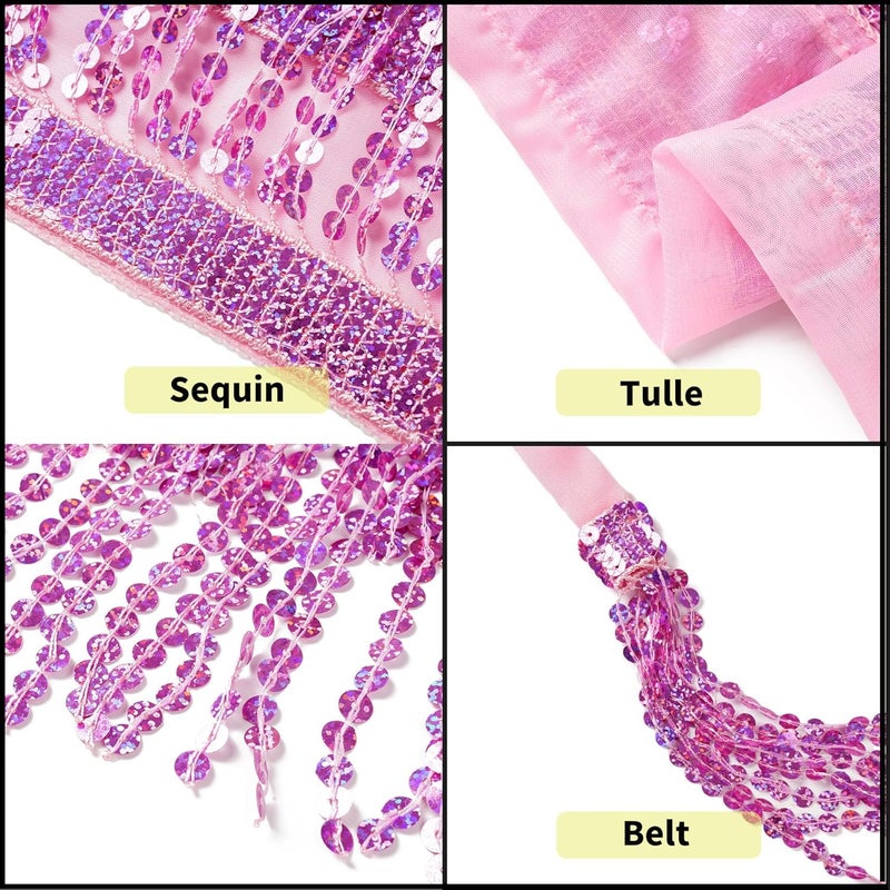 SISKIN Store Sequin Wrap Skirt Belly Dance Hip Scarf Tassel Skirt Sparkly Fringe Skirts Rave Costume for Women Girls - Image 3